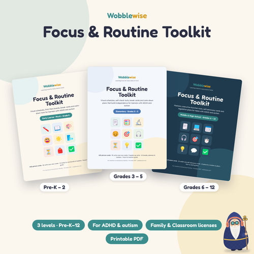 Focus & Routine Toolkit cover with the Wobblewise Wiseman